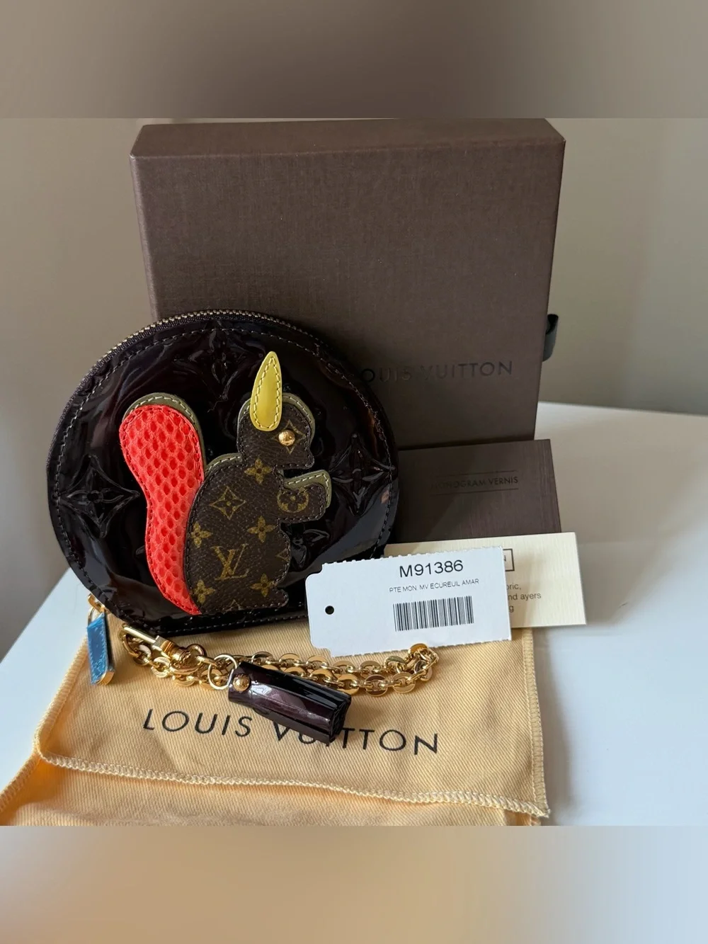 Louis Vuitton Animania Ecureuil Squirrel Coin Purse Amarante Vernis M91386